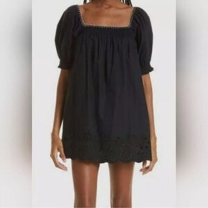 RHODE cotton Evie Square-Neck Eyelet Mini Dress